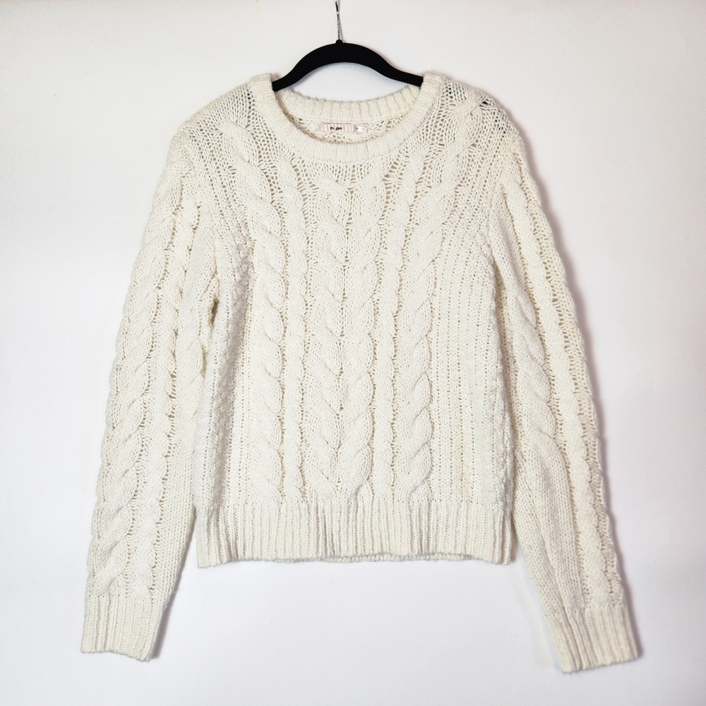 Mi Ami Cable Knit Sweater Womens Size M White Cable Knit Pull Over Sweater Fall